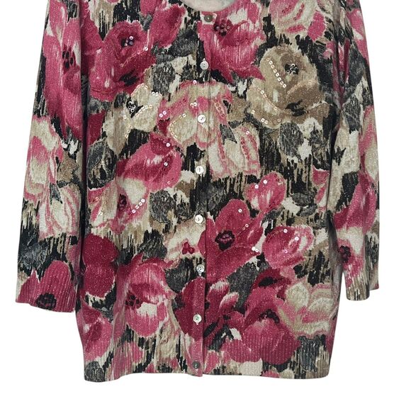 Alfred Dunner Women Floral Sequin Cardigan Sweater XL Multicolo Metallic Sparkle - Picture 7 of 11